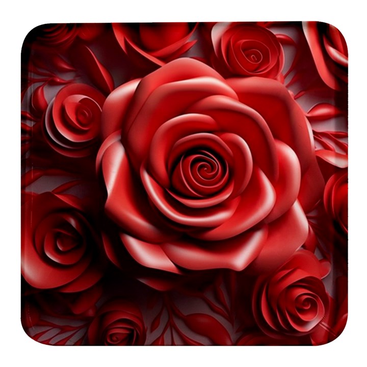 Roses Flowers Plant Square Glass Fridge Magnet (4 pack)