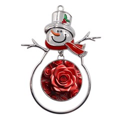 Roses Flowers Plant Metal Snowman Ornament