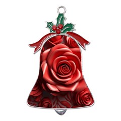 Roses Flowers Plant Metal Holly Leaf Bell Ornament by Ravend