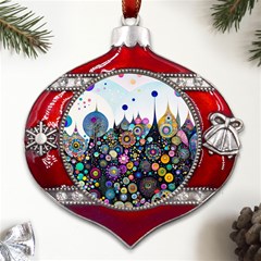 Flower Flowers Flora Floral Nature Watercolor Art Texture Metal Snowflake And Bell Red Ornament by Ravend