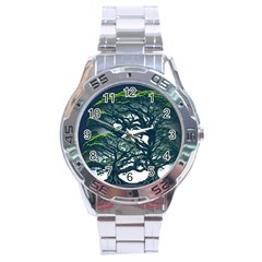 Tree Leaf Green Forest Wood Natural Nature Stainless Steel Analogue Watch by Ravend