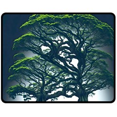 Tree Leaf Green Forest Wood Natural Nature Two Sides Fleece Blanket (medium) by Ravend