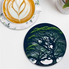 Tree Leaf Green Forest Wood Natural Nature Uv Print Round Tile Coaster by Ravend