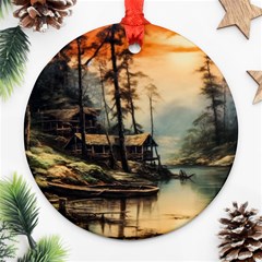 Fantasy Landscape Foggy Mysterious Ornament (round) by Ravend