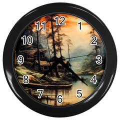 Fantasy Landscape Foggy Mysterious Wall Clock (black) by Ravend