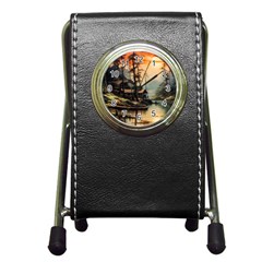 Fantasy Landscape Foggy Mysterious Pen Holder Desk Clock by Ravend