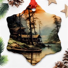 Fantasy Landscape Foggy Mysterious Snowflake Ornament (two Sides) by Ravend