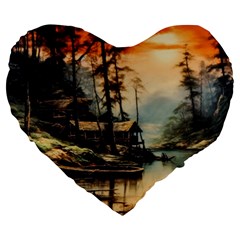 Fantasy Landscape Foggy Mysterious Large 19  Premium Heart Shape Cushions by Ravend