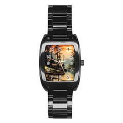 Fantasy Landscape Foggy Mysterious Stainless Steel Barrel Watch by Ravend