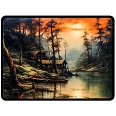 Fantasy Landscape Foggy Mysterious Two Sides Fleece Blanket (large) by Ravend