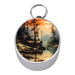 Fantasy Landscape Foggy Mysterious Mini Silver Compasses by Ravend