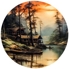 Fantasy Landscape Foggy Mysterious Wooden Puzzle Round