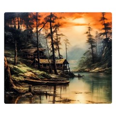 Fantasy Landscape Foggy Mysterious Premium Plush Fleece Blanket (small) by Ravend