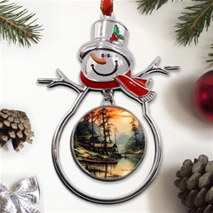 Fantasy Landscape Foggy Mysterious Metal Snowman Ornament