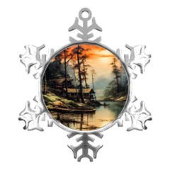 Fantasy Landscape Foggy Mysterious Metal Small Snowflake Ornament