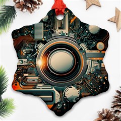 Technology Robot Internet Processor Snowflake Ornament (two Sides) by Ravend