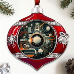 Technology Robot Internet Processor Metal Snowflake And Bell Red Ornament