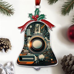 Technology Robot Internet Processor Metal Holly Leaf Bell Ornament