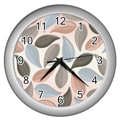 Leaves Pastel Background Nature Wall Clock (silver) by Ravend