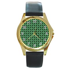 Mazipoodles Green Donuts Polka Dot Round Gold Metal Watch by Mazipoodles