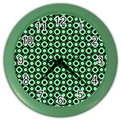 Mazipoodles Green Donuts Polka Dot Color Wall Clock by Mazipoodles