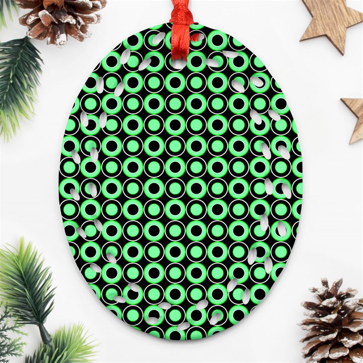 Mazipoodles Green Donuts Polka Dot Oval Filigree Ornament (Two Sides)