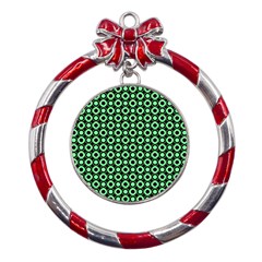 Mazipoodles Green Donuts Polka Dot Metal Red Ribbon Round Ornament by Mazipoodles