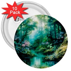 River Stream Flower Nature 3  Buttons (10 Pack)  by Ravend