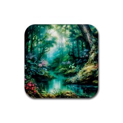 River Stream Flower Nature Rubber Coaster (square) by Ravend