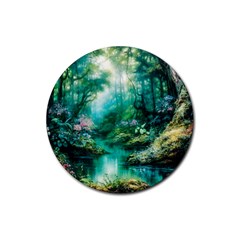 River Stream Flower Nature Rubber Coaster (round) by Ravend