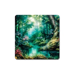 River Stream Flower Nature Square Magnet by Ravend