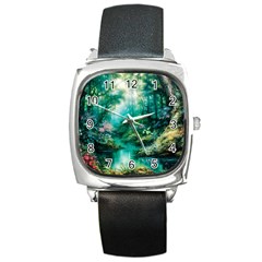 River Stream Flower Nature Square Metal Watch by Ravend