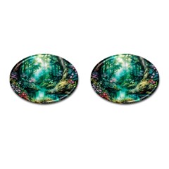 River Stream Flower Nature Cufflinks (oval) by Ravend