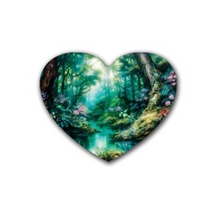 River Stream Flower Nature Rubber Coaster (heart) by Ravend