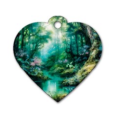 River Stream Flower Nature Dog Tag Heart (two Sides) by Ravend