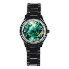 River Stream Flower Nature Stainless Steel Round Watch by Ravend