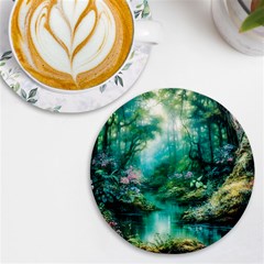 River Stream Flower Nature Uv Print Round Tile Coaster by Ravend