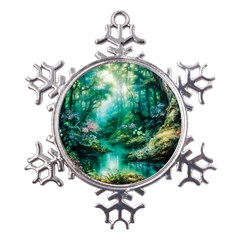 River Stream Flower Nature Metal Large Snowflake Ornament by Ravend