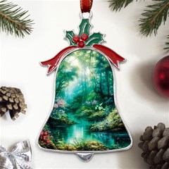 River Stream Flower Nature Metal Holly Leaf Bell Ornament