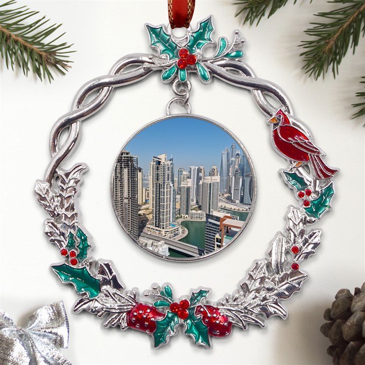 Building Sea Architecture Marina Metal X mas Wreath Holly leaf Ornament