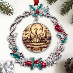 Nation Indian Native Indigenous Metal X mas Wreath Holly Leaf Ornament by Ravend