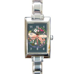 Bug Nature Flower Dragonfly Rectangle Italian Charm Watch by Ravend