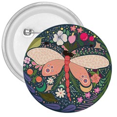 Bug Nature Flower Dragonfly 3  Buttons by Ravend