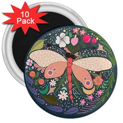 Bug Nature Flower Dragonfly 3  Magnets (10 Pack)  by Ravend