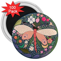 Bug Nature Flower Dragonfly 3  Magnets (100 Pack) by Ravend