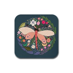 Bug Nature Flower Dragonfly Rubber Square Coaster (4 Pack) by Ravend