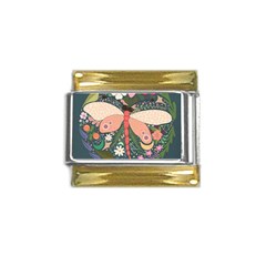 Bug Nature Flower Dragonfly Gold Trim Italian Charm (9mm) by Ravend