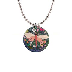 Bug Nature Flower Dragonfly 1  Button Necklace by Ravend