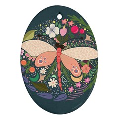 Bug Nature Flower Dragonfly Oval Ornament (two Sides)