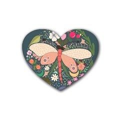 Bug Nature Flower Dragonfly Rubber Heart Coaster (4 Pack) by Ravend